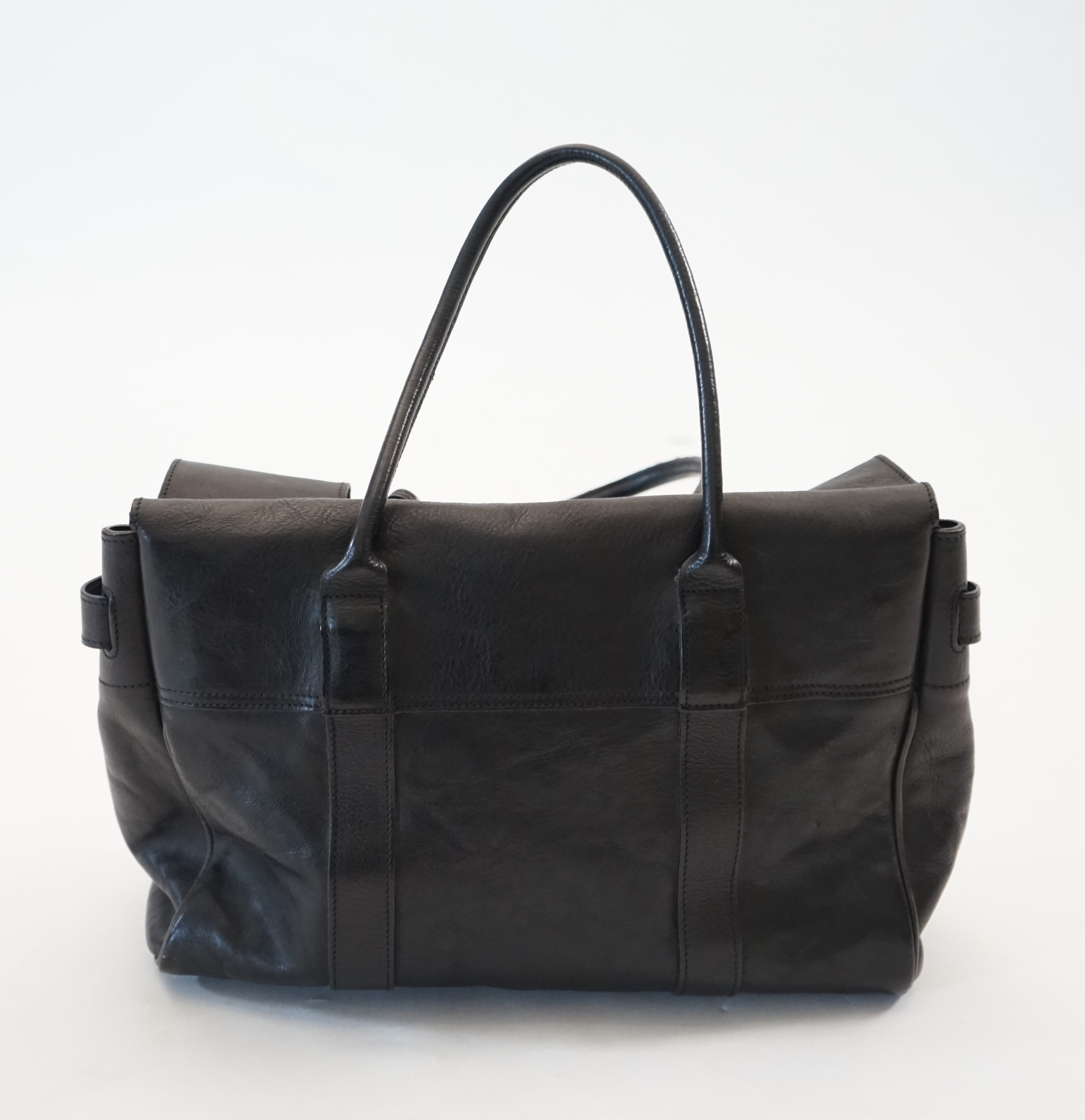 A Mulberry black leather and brass Bayswater handbag, width 36cm, depth 14cm, height 22cm